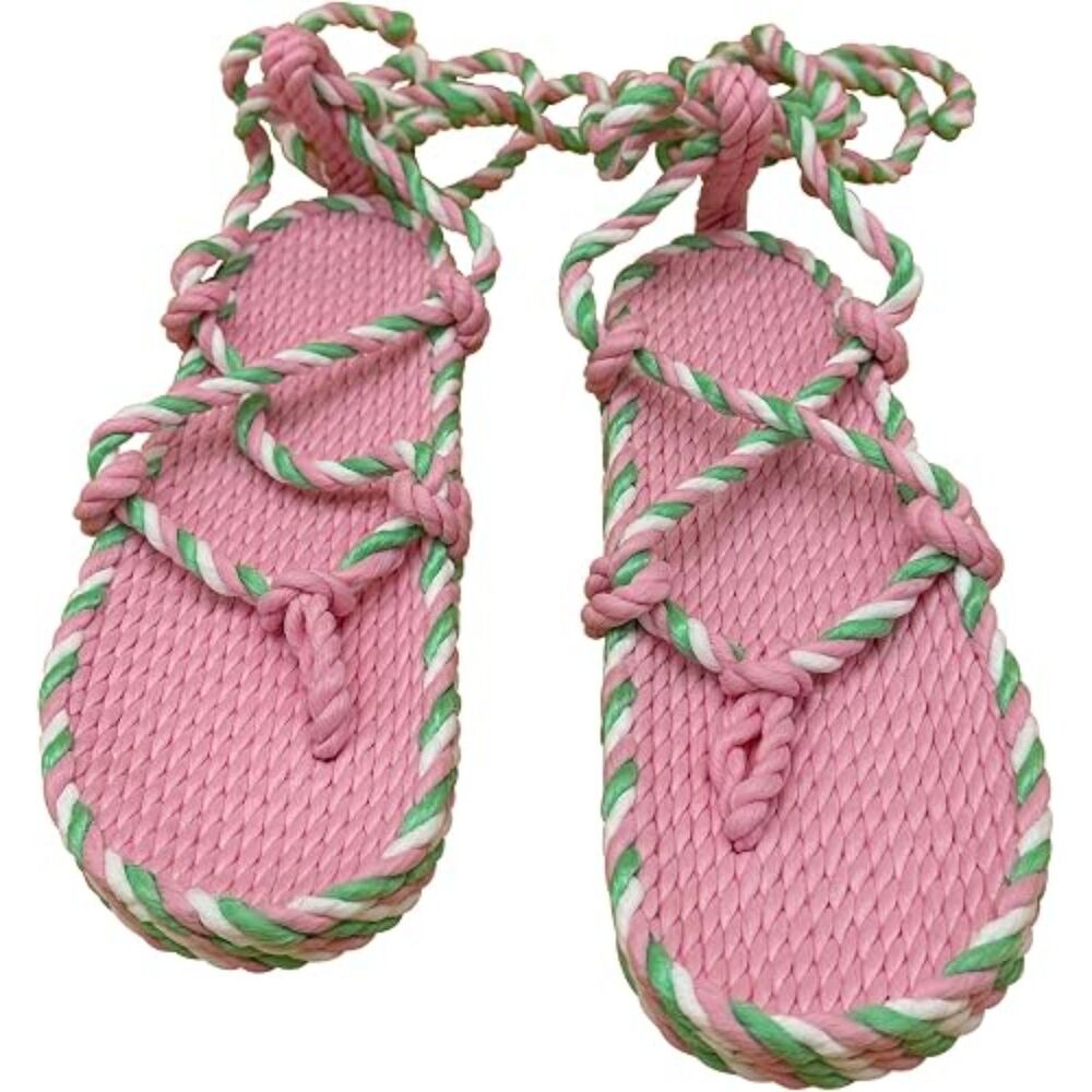 Nomadic State of Mind Rope Women Size 6 Pink Multicolor Romano Sandals Vegan